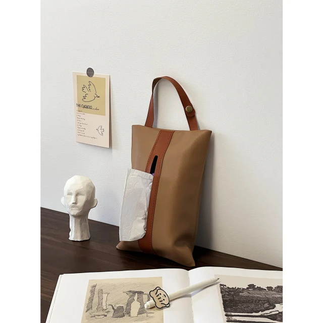 皮质手感拼色纸巾盒车载抽纸袋挂式纸巾收纳套轻奢客厅小众高级感