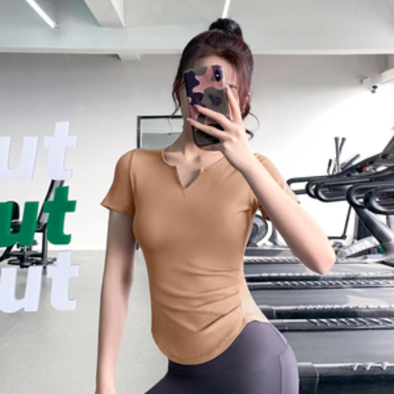 31062新款V领紧身短袖健身服跑步修身瑜伽短袖速干