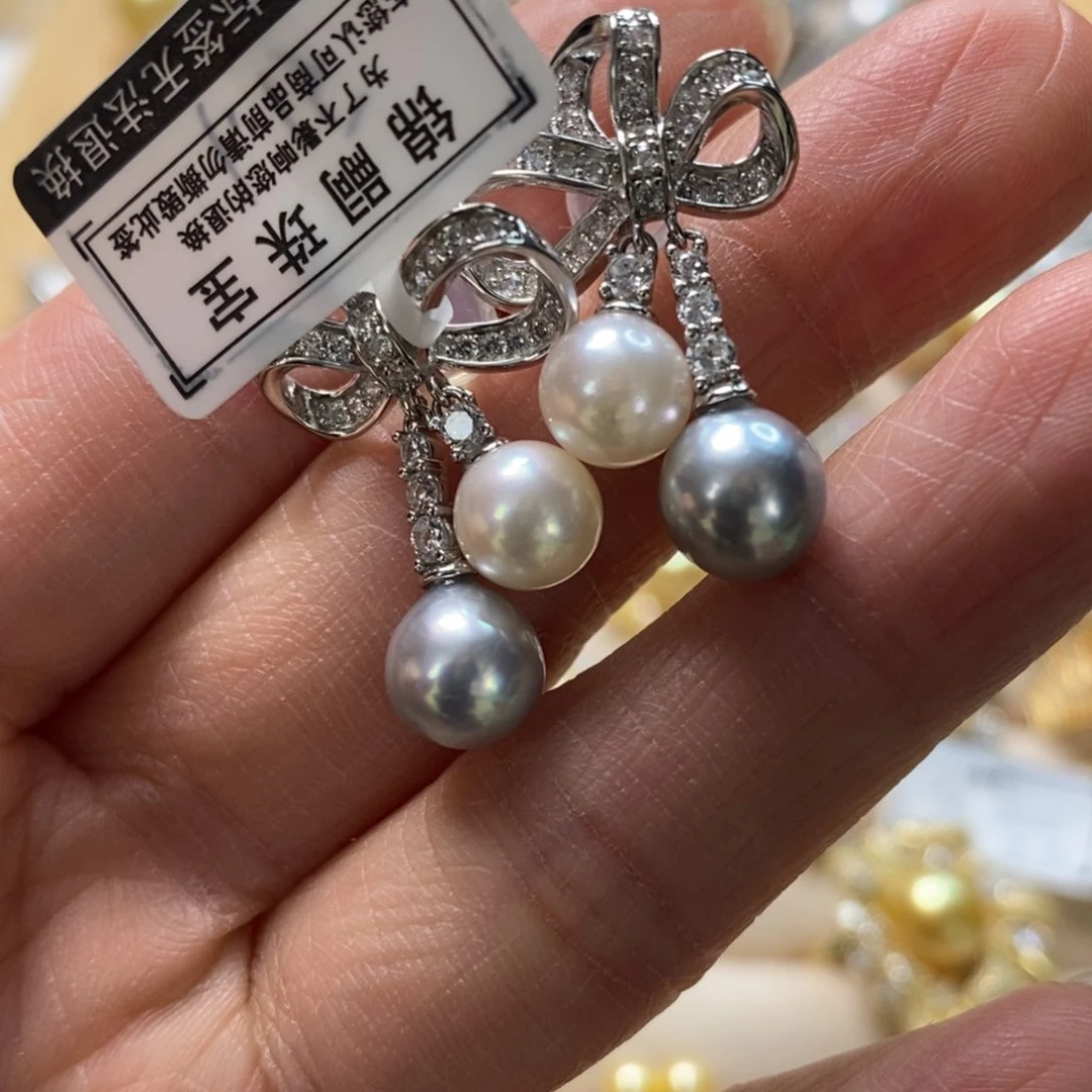 海水珍珠耳饰银S925镶嵌