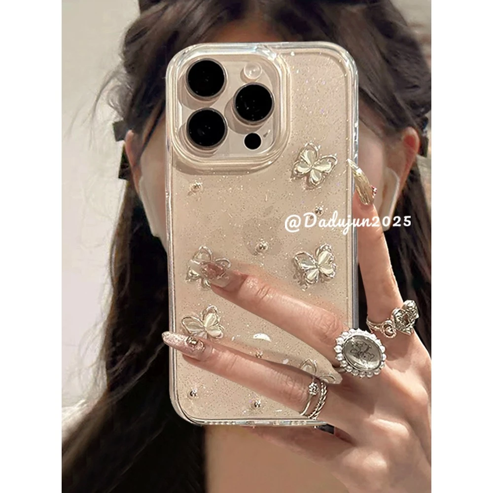 梦幻滴胶立体蝴蝶适用iphone16promax手机壳新款苹果15透明14小众