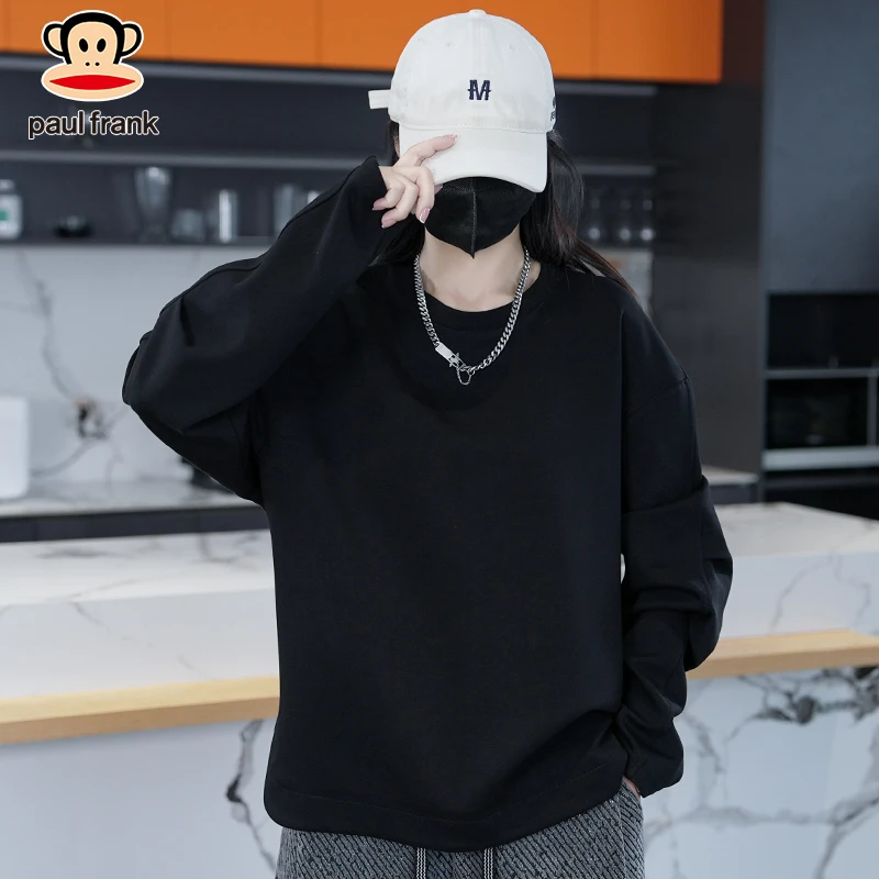 paul frank/大嘴猴2025春季新款男士上衣T恤情侣黑色休闲百搭圆领
