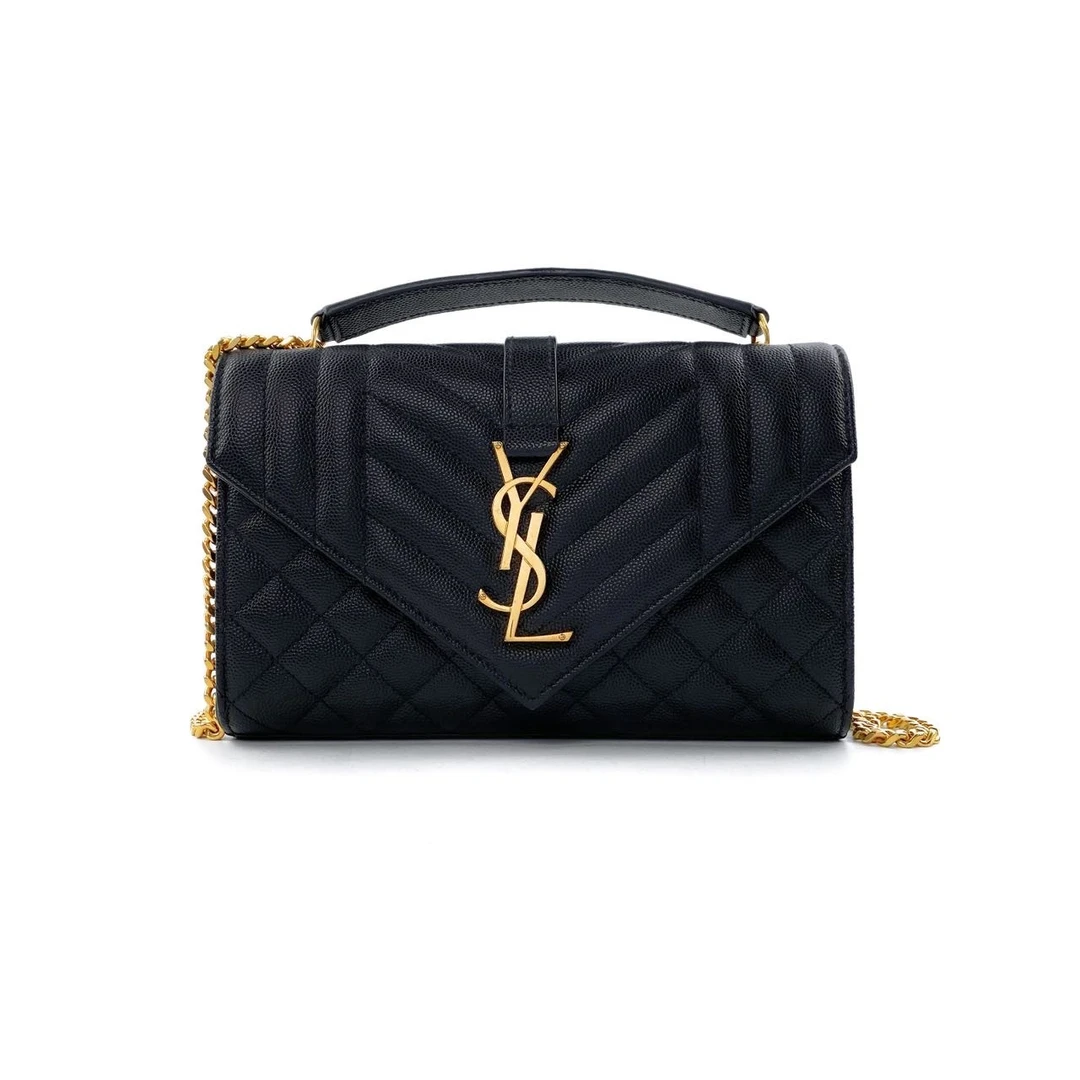 未使用 YSL/圣罗兰 衔缝ENVELOPE黑金新款信封手拿链条单肩包