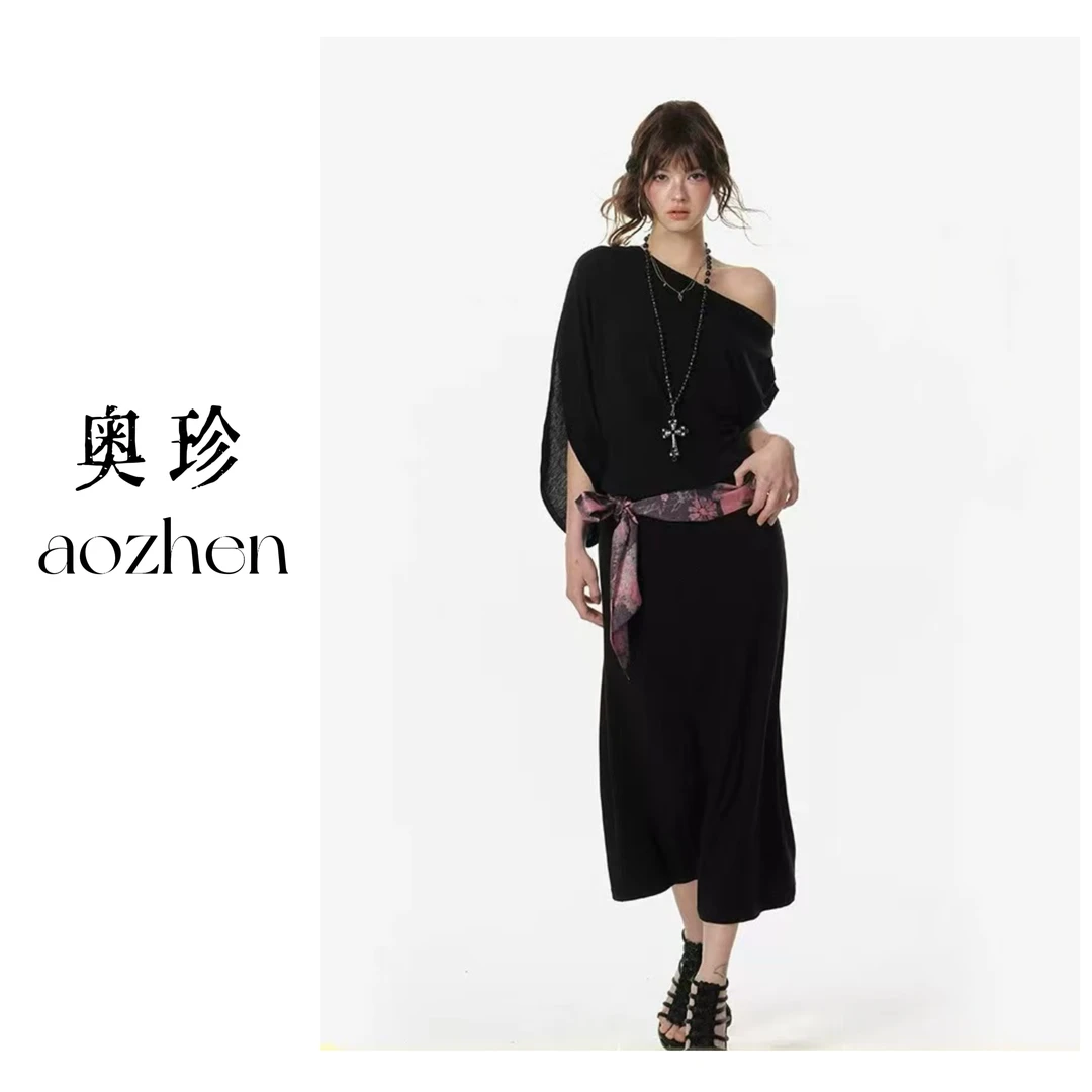 【海盐连衣裙】小众设计和风连衣裙斜肩纯欲气质长裙子