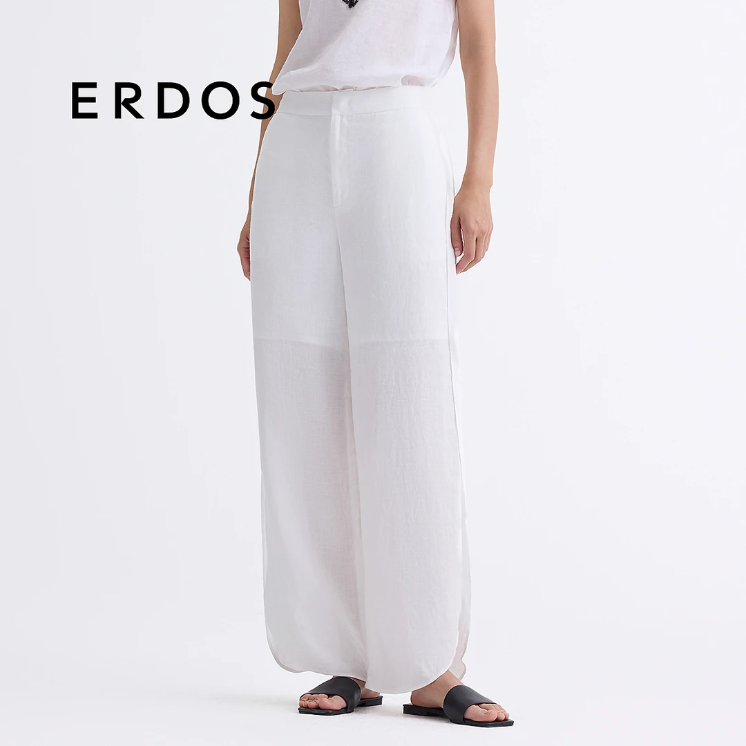 【 苎麻九分裤】ERDOS 轻薄透气宽松沙滩度假直筒裤