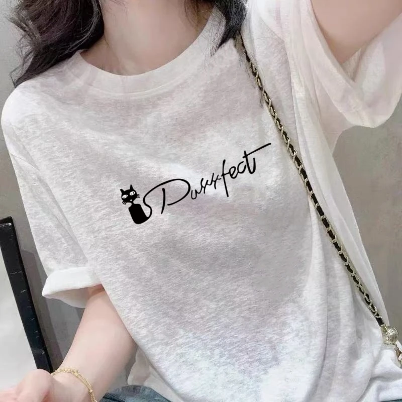 雪花棉女装夏季新款圆领印花图短袖T恤女生韩版休闲显瘦大码百搭