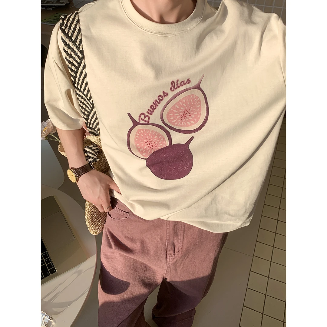 白口阳【热带pH值】2025新款薄款短袖T恤男夏季无花果印花上衣TT607