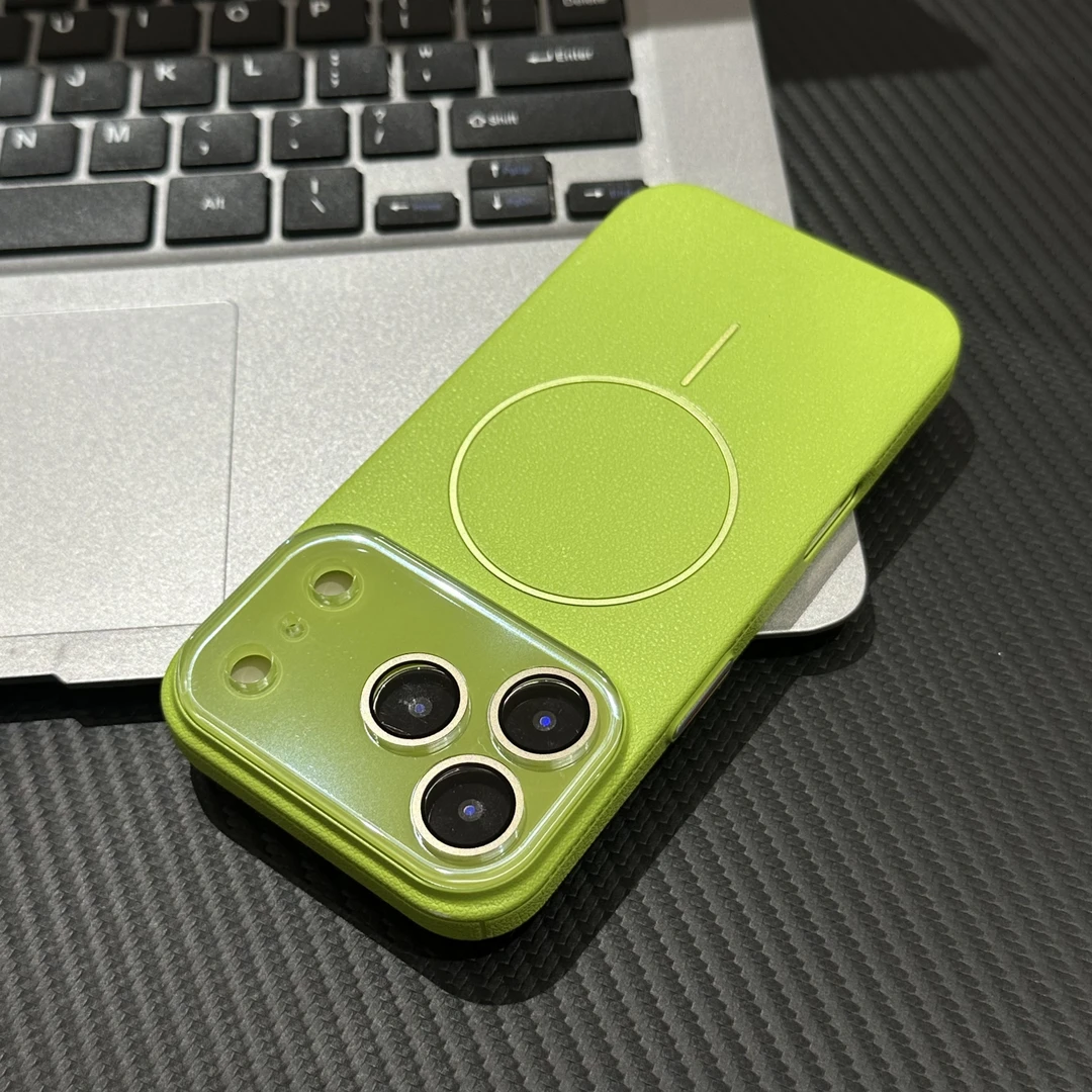 奥菲顿荧光绿PC荔枝纹磁吸充电适用苹果17promax手机壳17pro女16