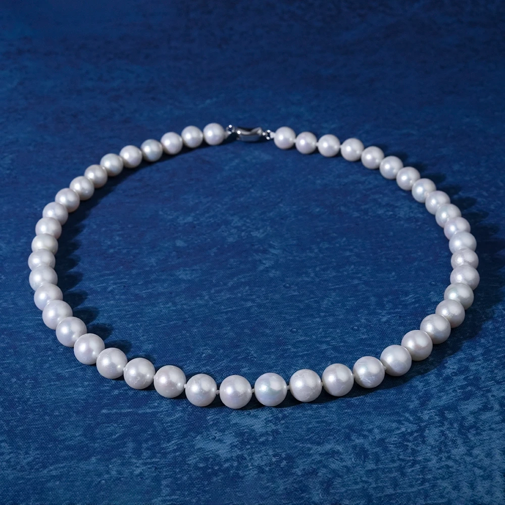 雨幕9.5-10.5mm 银S925淡水珍珠项链50cm