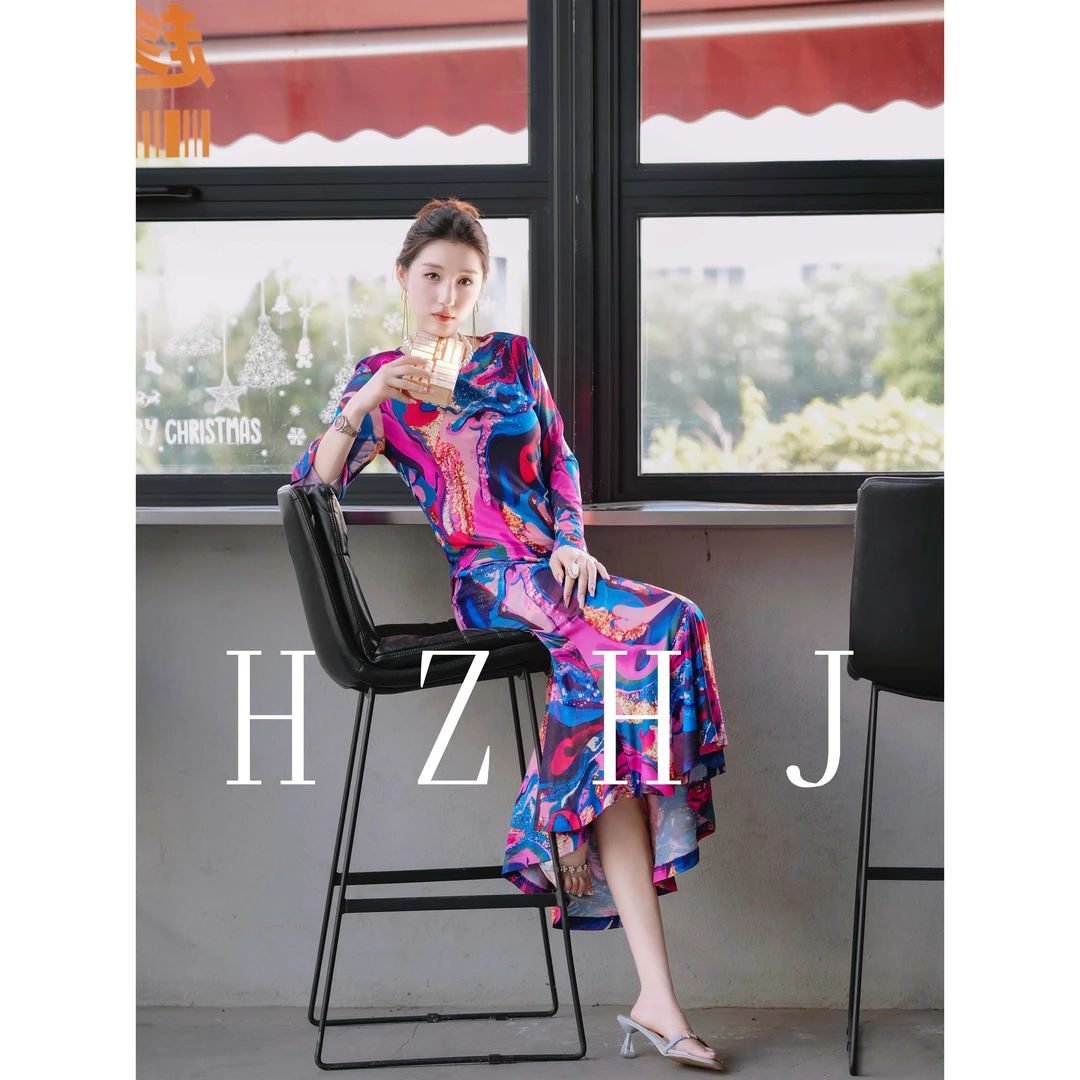HZHJ新款原创设计师款 粉紫流沙 套装 显白显瘦高端轻奢洋气651