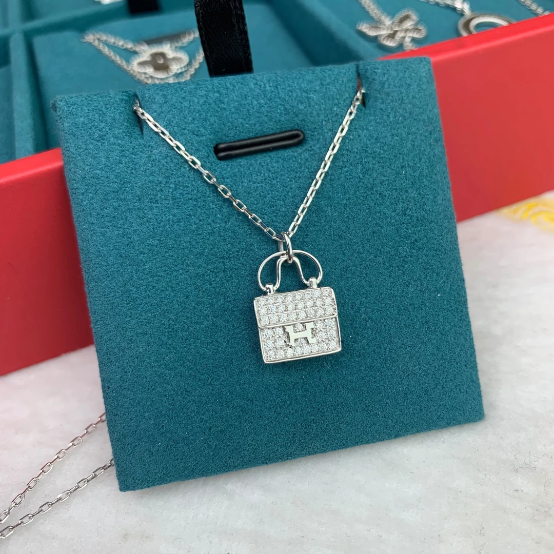 铂金小众轻奢H包包镶嵌套链