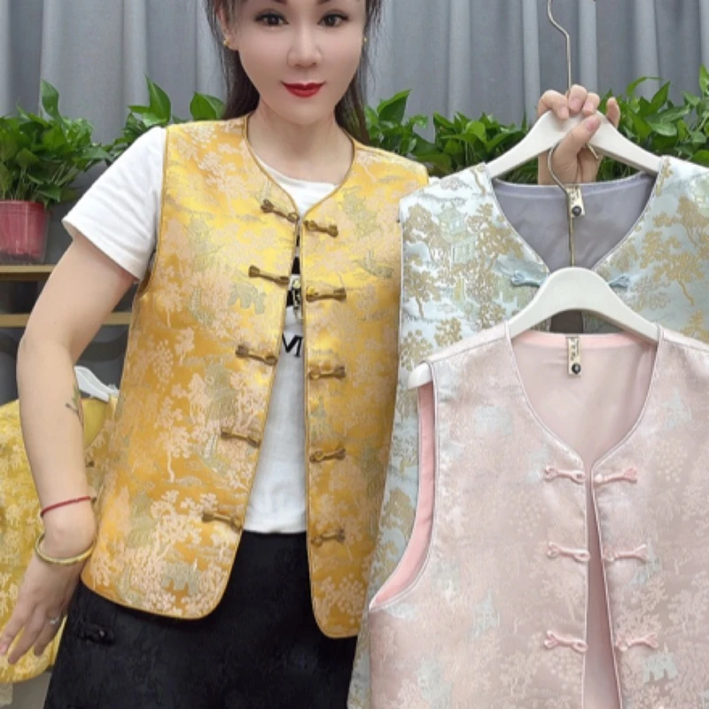 新中式刺绣山水阁楼国风马甲