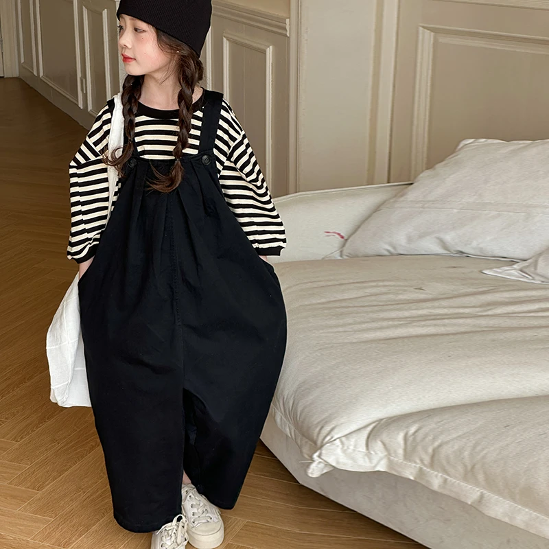 女大童夏季套装洋气青少年初高中生短袖背带裤宽松休闲两件套薄款