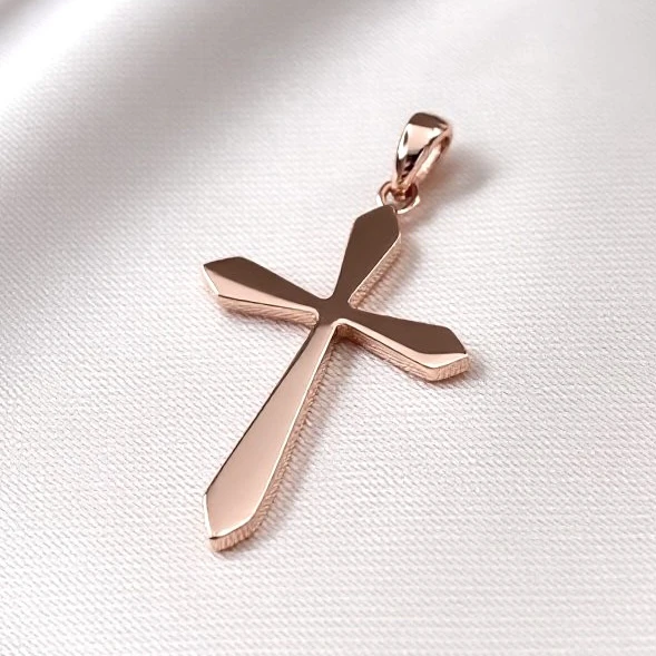 18k金十字架吊坠彩金项链玫瑰金色爱心时尚百搭简约轻奢复古经典