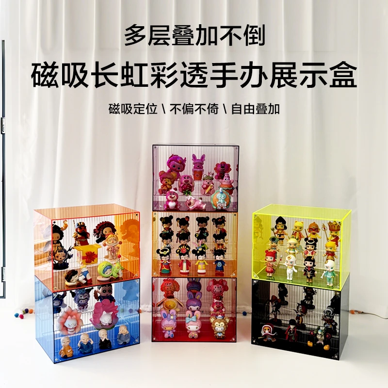 旻悦适用于玩偶盲盒展示架展示柜台阶彩透亚克力手办展示盒收纳罩