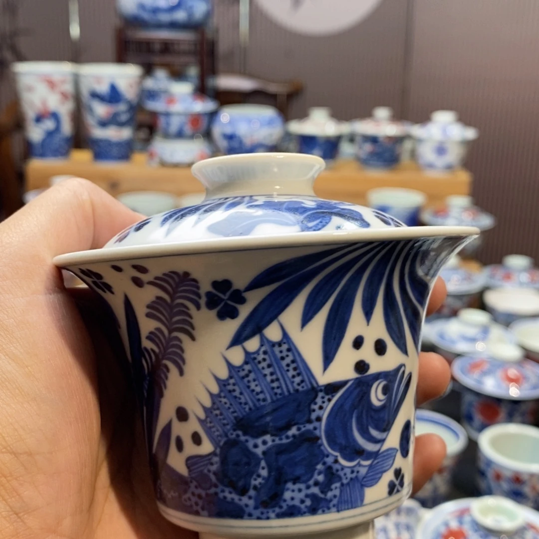 柴窑鱼澡马蹄盖碗