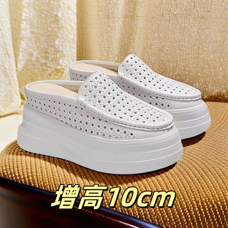 【店铺热销】10厘米百搭半拖外穿懒厚底小黑明星厚底休闲鞋女洋气