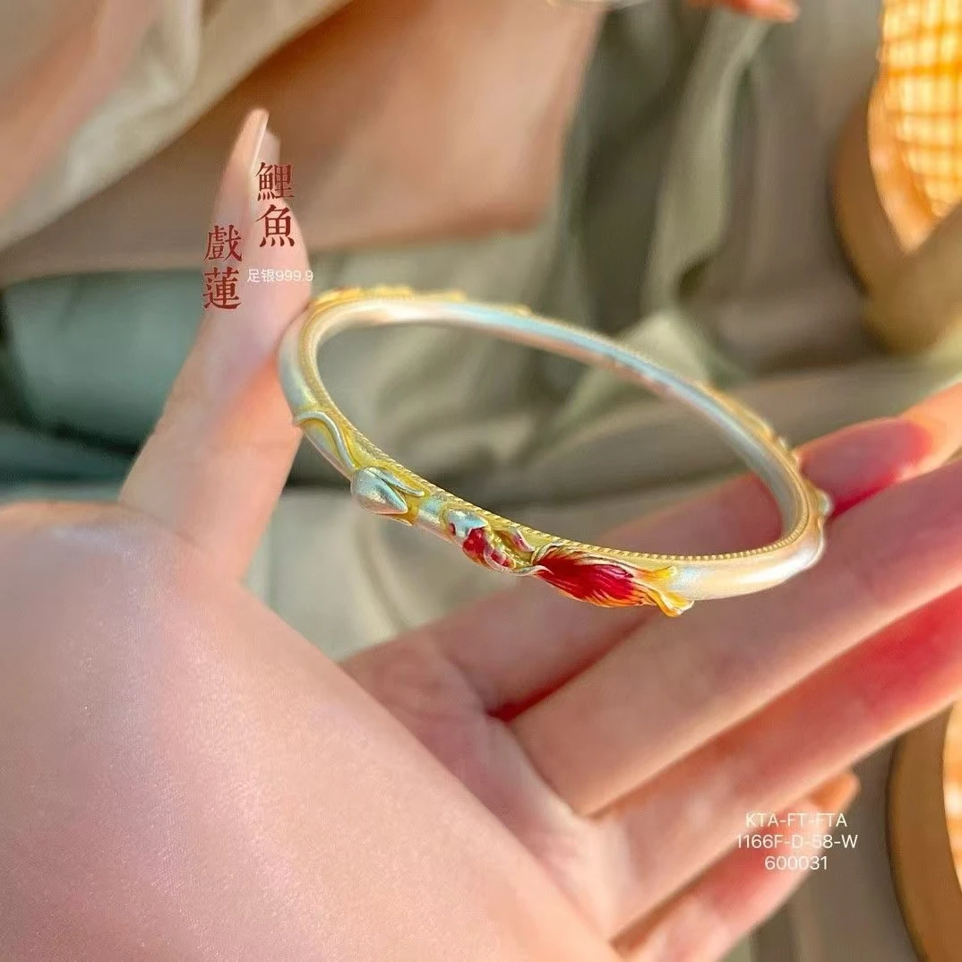 足银手镯 锦鲤好运闭口手镯