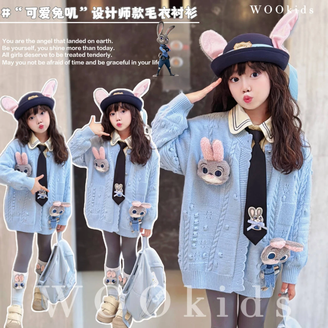 现货-WOOkids2 【警官兔】兄妹装新款设计师毛衣外套 W24091101