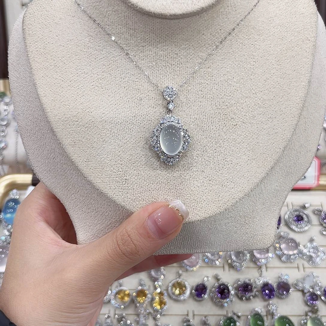 蛇纹石玉银S925镶嵌颈饰