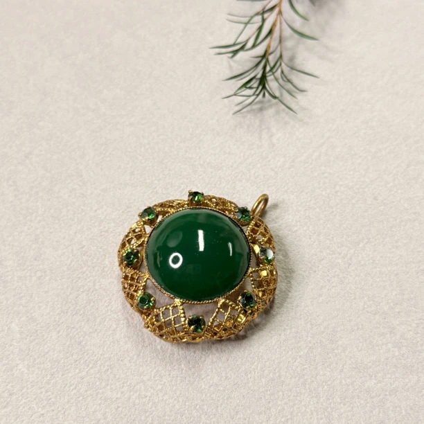 铜合金合成锆石吊坠 【六六中古】孤品复古吊坠ty0341