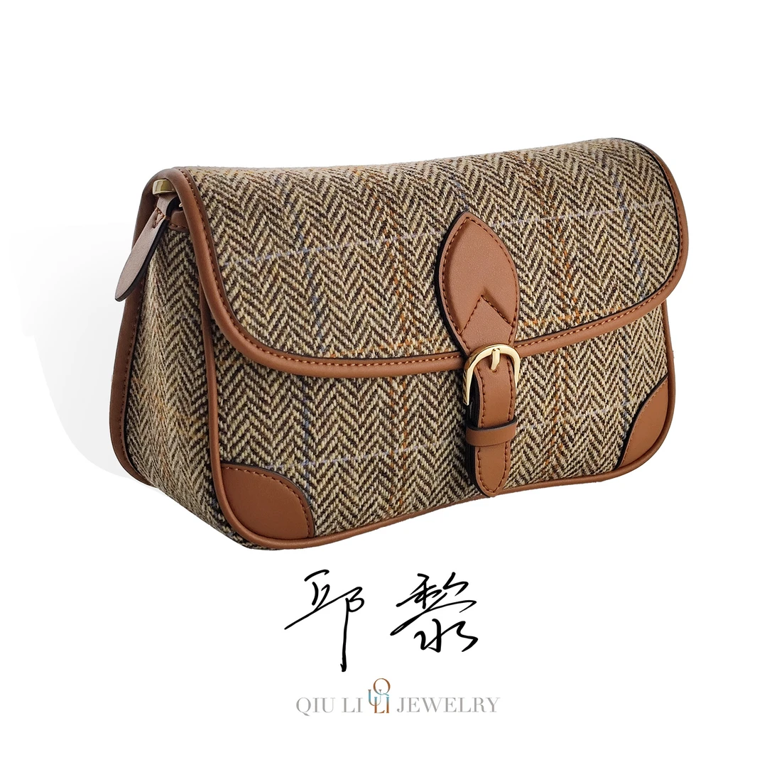 邱黎 · 【Harris Tweed】英伦风哈里斯学院风方形斜挎包 1c996