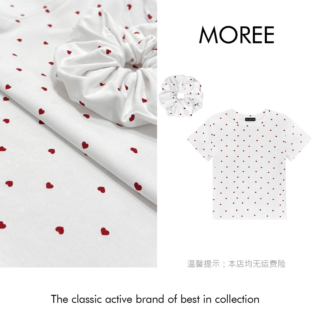 【MOREE】Merci d’趣味小众爱心T恤上衣-8973