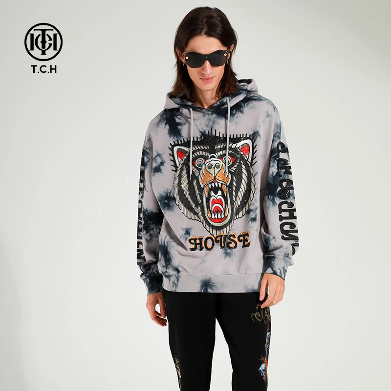 TCH潮牌大C烫钻萌虎洋气休闲卫衣男女同款T1A211WYS004
