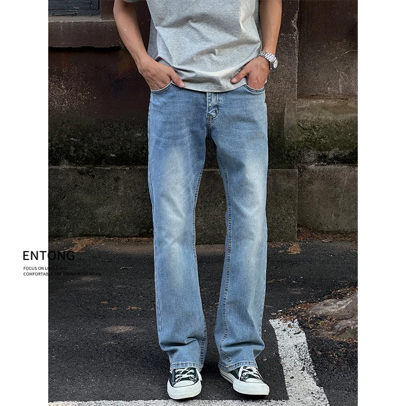 Entong美式街头微宽松显瘦水洗牛仔裤男生百搭cleanfit微喇长裤子