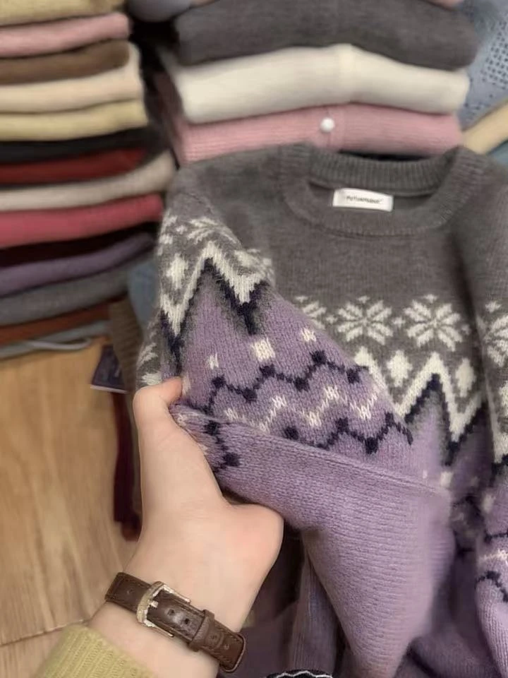 七言家巨好看   #灰紫雪花费尔岛软糯加厚毛衣2507