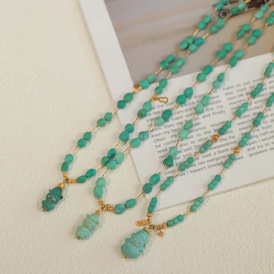 霖泽|绿松石丝绒直切阿呆锁骨链项链配饰18k金复古LZ2025010403