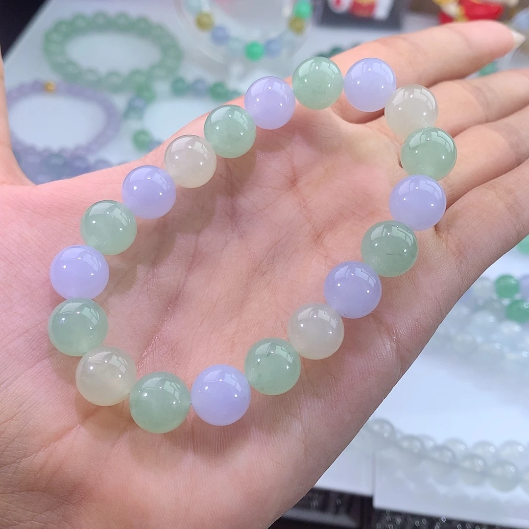 未镶嵌手链翡翠翡翠甜美三彩手串