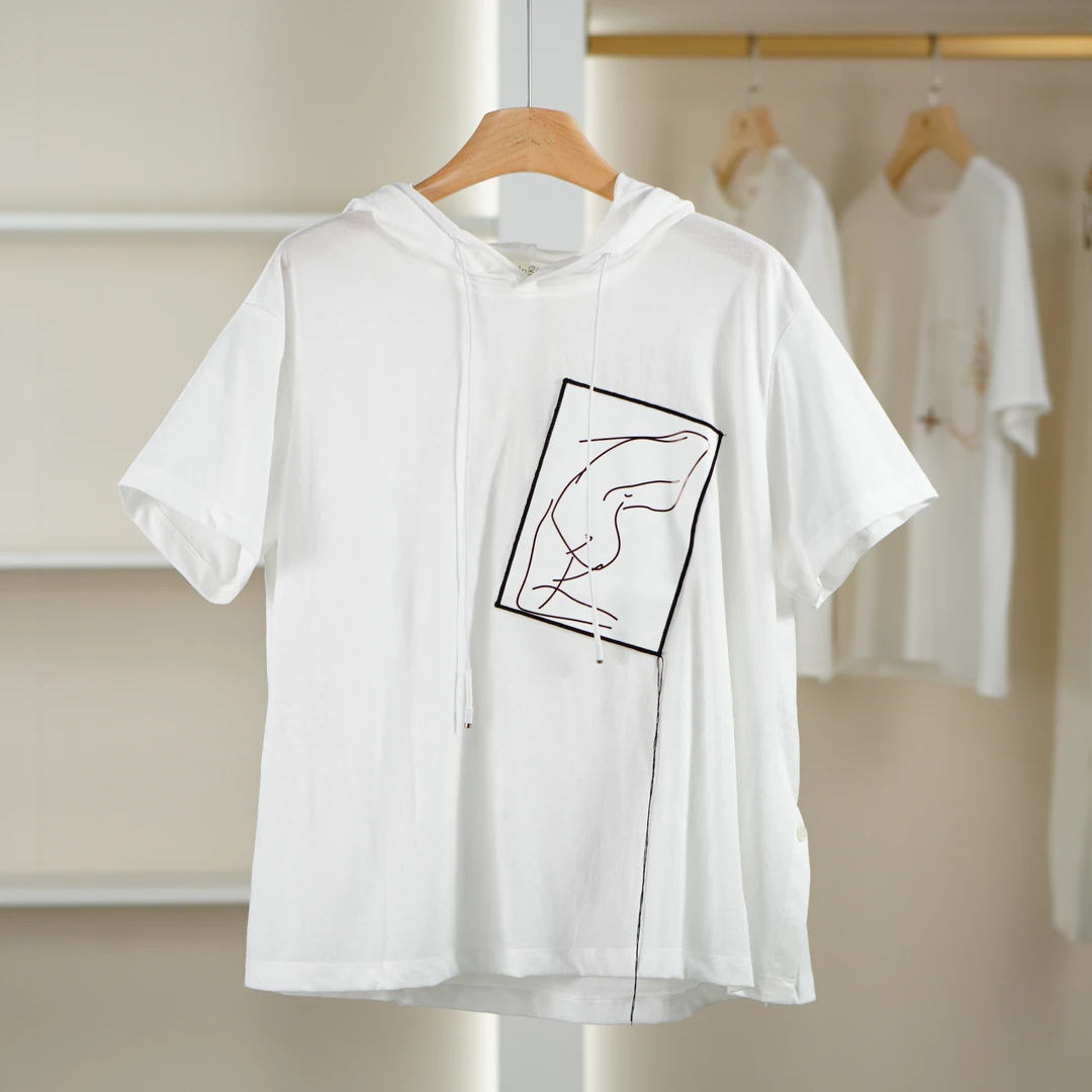 麦迪尚品【unbl】50905164 夏季短袖贴图连帽针织衫品牌女装