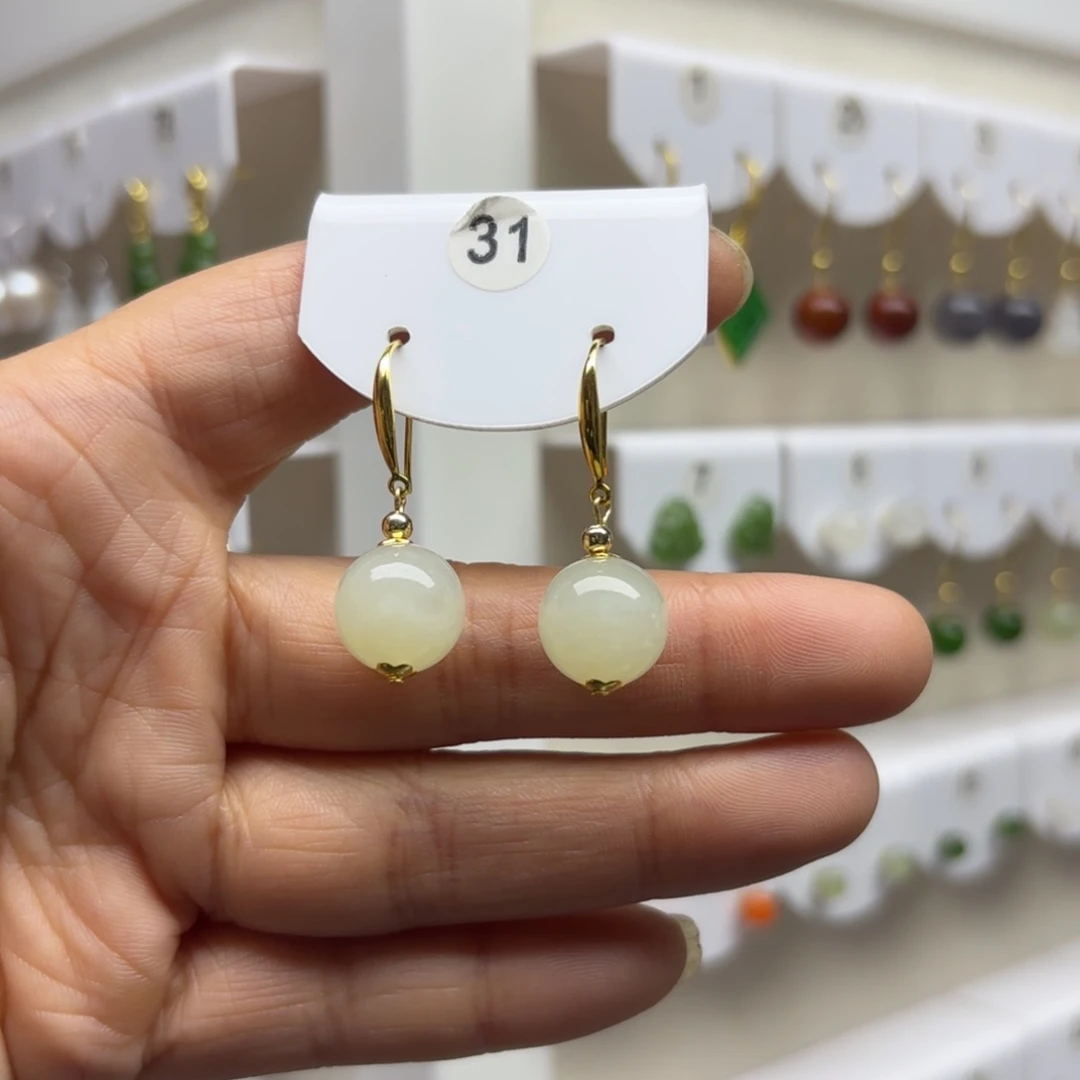 和田玉银S925镶嵌耳饰