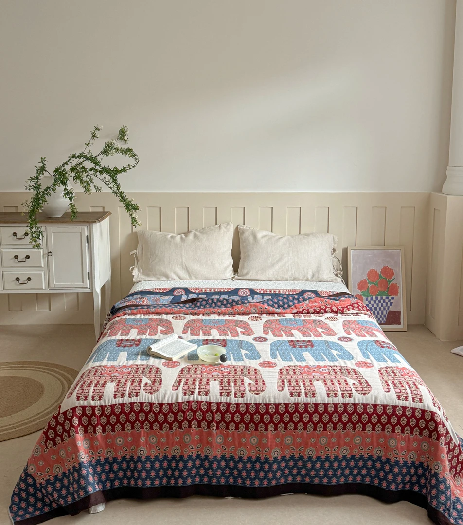 【提米象】尼泊尔风外贸春秋纯棉加厚十层纱布床盖盖毯工艺毯