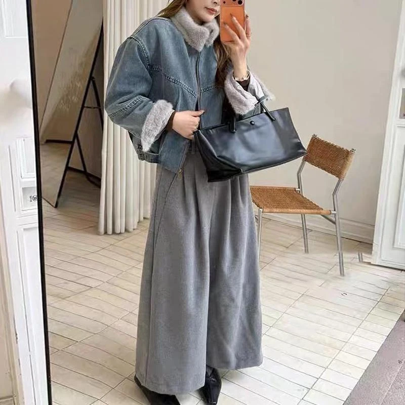 加绒加厚水洗浅蓝牛仔外套女新款韩版休闲宽松显瘦夹克上衣女款