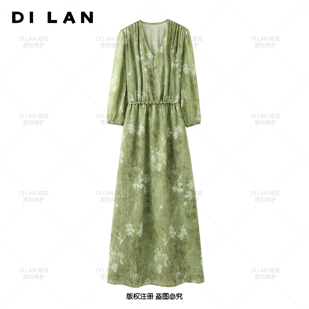 【绿色心情A】法式连衣裙女新款气质显瘦穿搭时尚洋气印花长裙2546