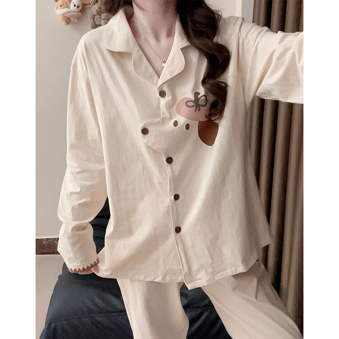 软萌小狗睡衣女长袖开衫纯棉套装春秋季新款可外穿少女家居服套装