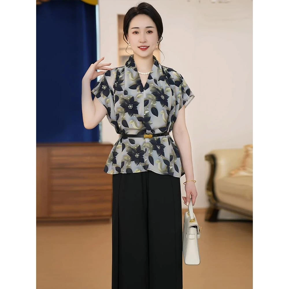 江南故事妈妈装印花气质休闲套装宽松文艺时尚夏季高级感两件套