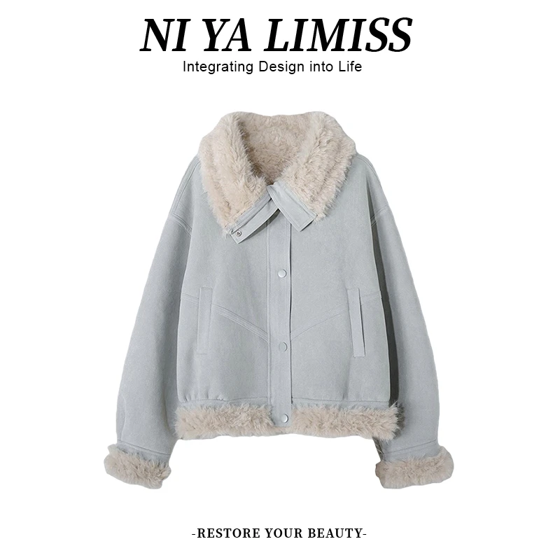 韩版时尚拼接撞色短外套女2025冬季新款加厚保暖小众百搭遮肉上衣