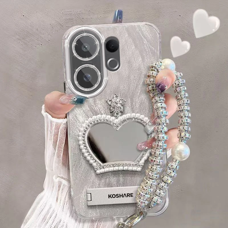 带镜头膜VIVOS30手机壳镶钻珍珠皇冠镜子s30promini全包软壳羽纱