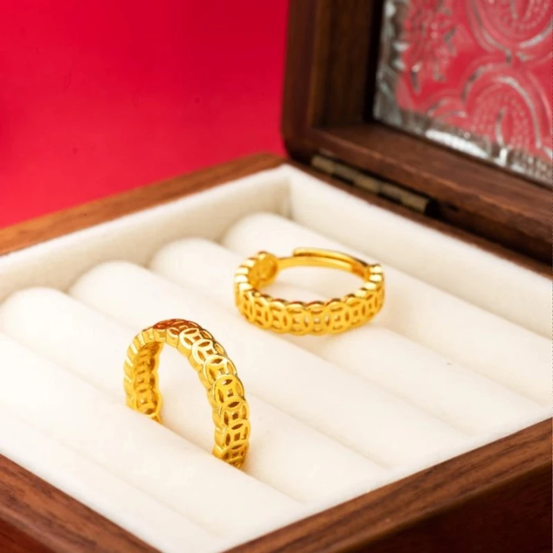 【顺丰配送 次日到家】编织钱多多戒指2g 钱在我收招财进宝戒指对戒开口可调节气质百搭精致饰品铜合金戒指