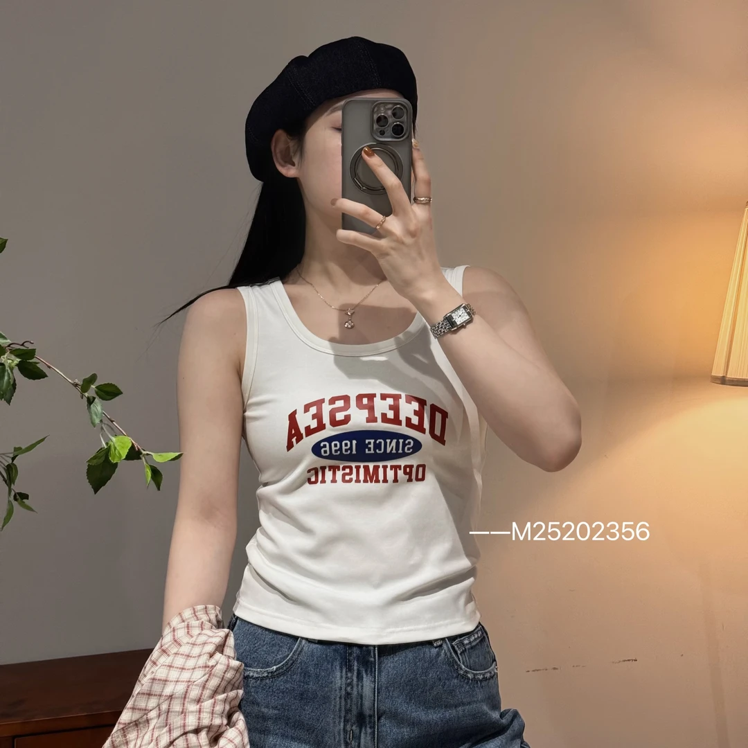 今婷韩版百搭叠穿内搭吊带字母印花无袖打底刺绣背心女-M25202356