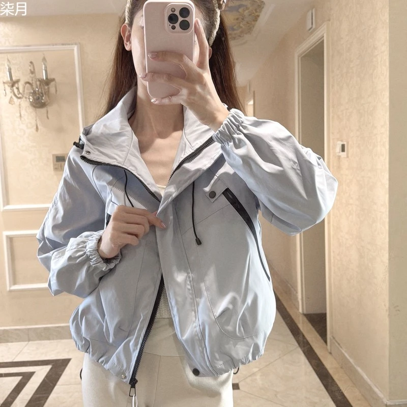 2025春季新款宽松运动防风连帽冲锋衣外套女时尚设计感夹克外套