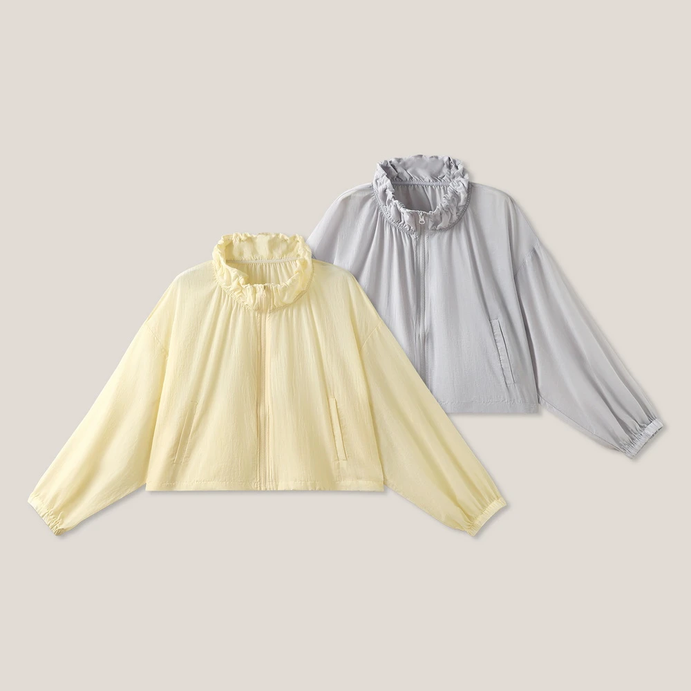 时尚气质女式纯色立领拉链长袖薄衫上衣SS26126