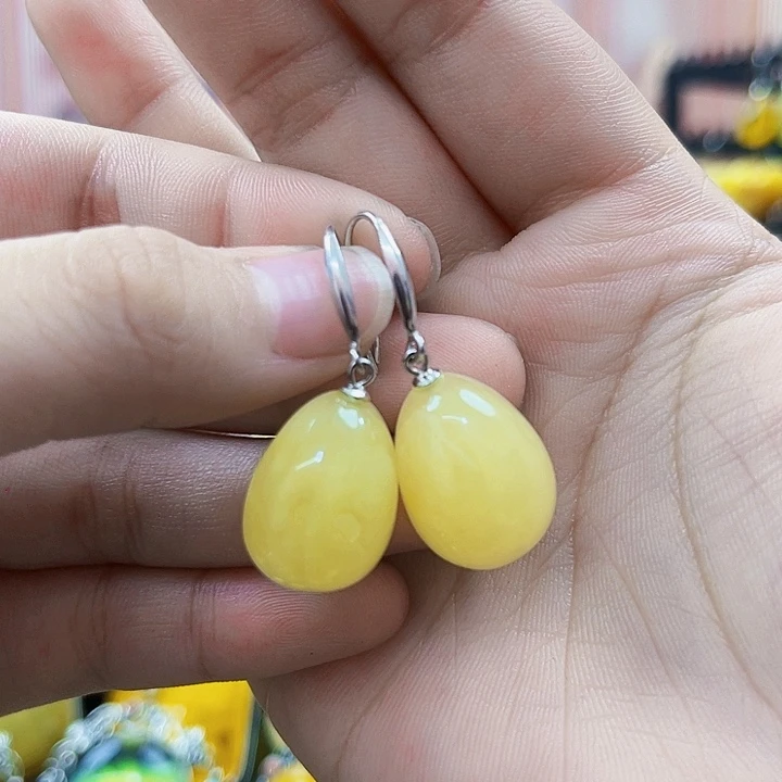 琥珀银S925镶嵌颈饰耳环