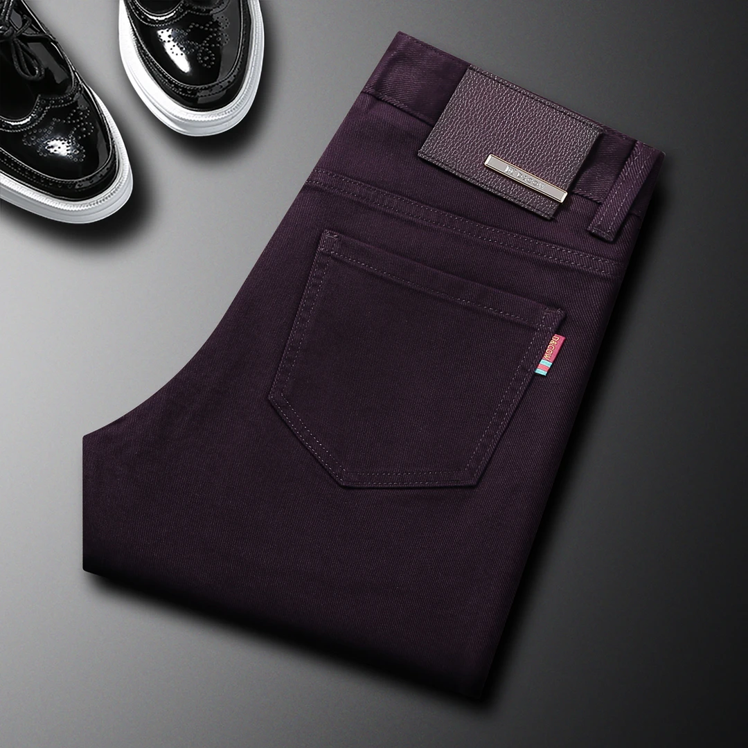 利尼科比利潮牌牛仔裤休闲秋冬厚款修身小直筒长裤子韩版男士中腰