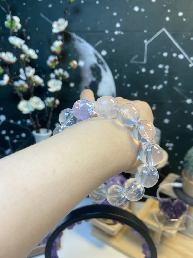 高品质天然星光粉手链PL242