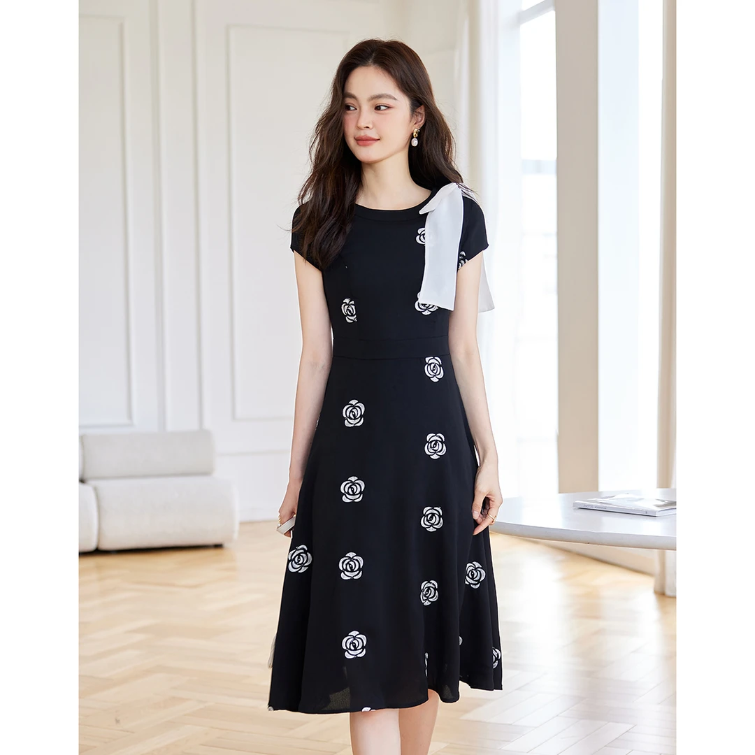 【艾美甄选】法式温柔撞色印花连衣裙AN24X2715