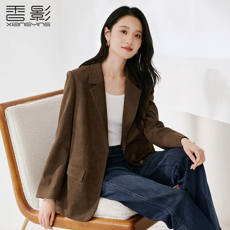 【直播专享】X85A542西装 香影复古焦糖棕小西装外套女秋季新款磨