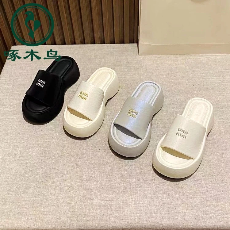 啄木鸟防滑增高夏季露趾外穿厚底日常休闲舒适一字拖松糕底